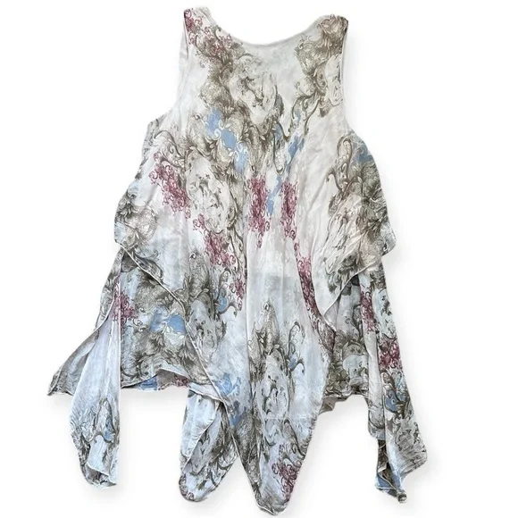 Silk Ruffle Asymmetrical Flowy Blouse Top Women’s size L - Picture 2 of 8